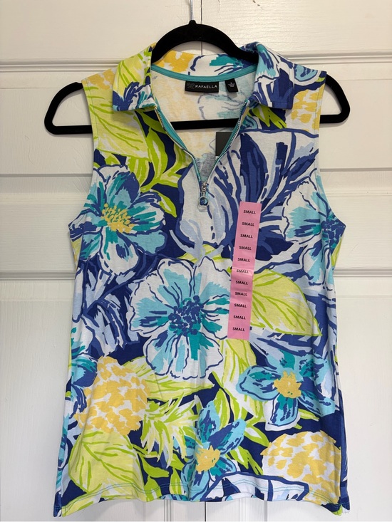 Rafaella Tops - Rafaella Sleeveless Zip Polo in Teal, Blue & Yellow Floral NWT SMALL